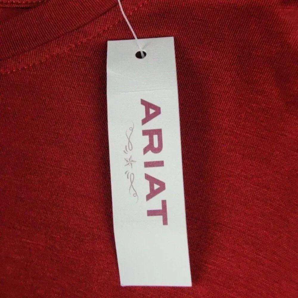 NWT Ariat Shirt Womens Small Red Cowgirl Canyon Cropped Western Graphic Tee